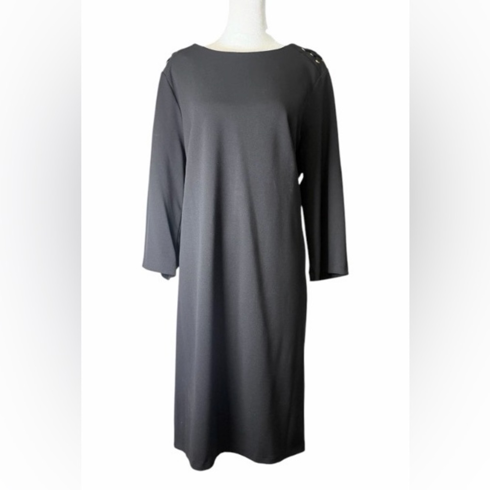 Sharagano Black 3/4 Sleeve Shift Dress with Shoulder Laced Accents. Size 16W.